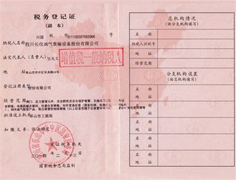 税务登记证（国税副本） - 行政资质 - 四川长仪油气集输设备股份有限公司
