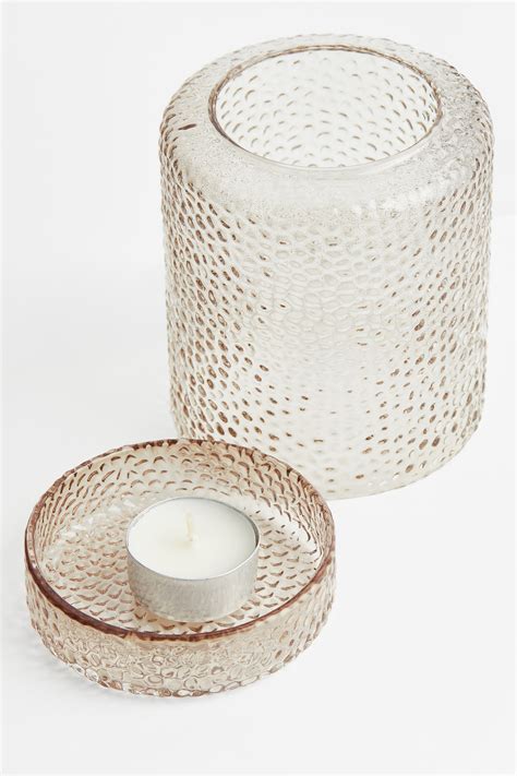 Glass tealight holder - Beige - Home All | H&M IN