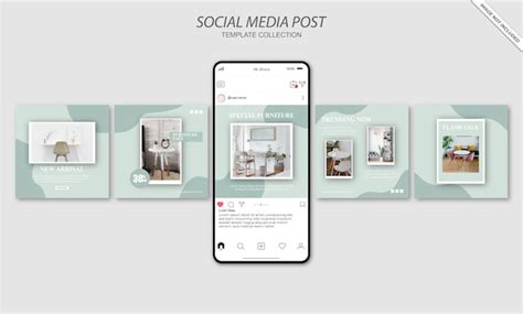 Furniture instagram social media post template set | Premium Vector