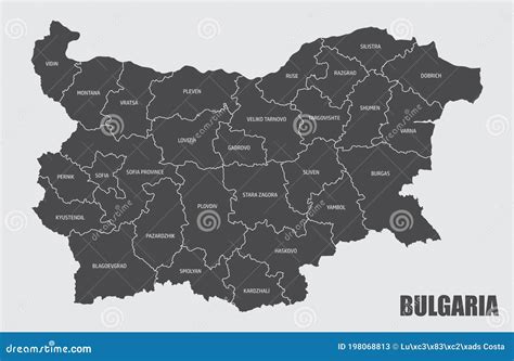 Bulgaria regions map stock illustration. Illustration of surface - 198068813