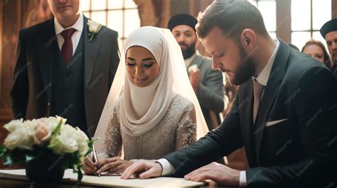 Premium Photo | Islamic Wedding Ceremony Muslim Couple Signing Nikah ...