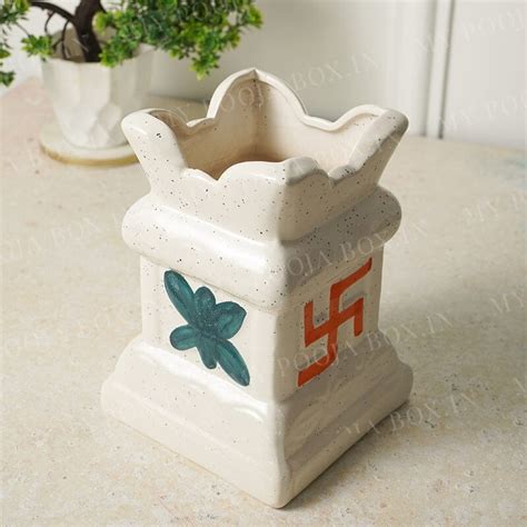 Buy Handcrafted Ceramic Pooja Tulsi Pot Online in India - Mypoojabox.in