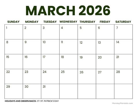 March 2026 Calendars (Free PDF Printables)