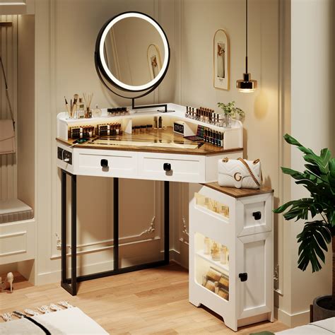 Amazon.com: FREDEES Corner Vanity with Mirror and Lights,Modern Makeup ...