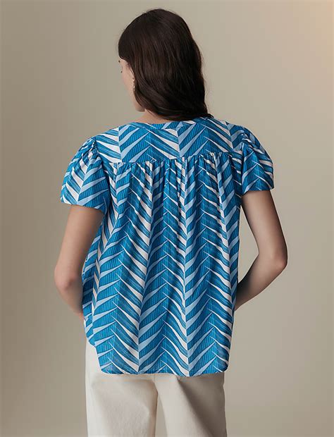 Buy Cotton Rich Printed Notch Neck Blouse at Marks & Spencer