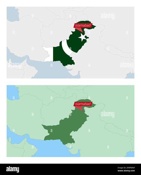 Pakistan map with pin of country capital. Two types of Pakistan map with neighboring countries ...