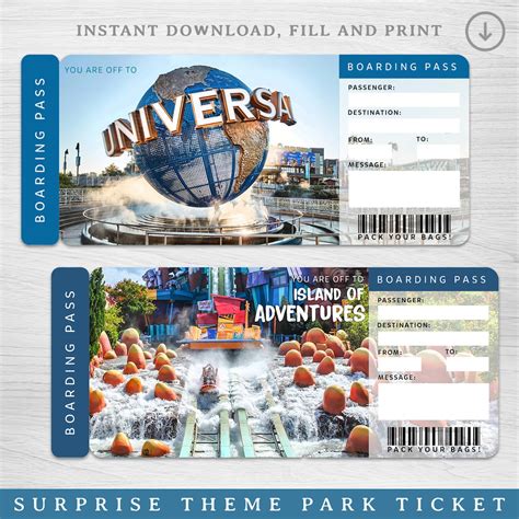 Printable UNIVERSAL STUDIOS Surprise Trip Ticket, Universal Gift Ticket ...