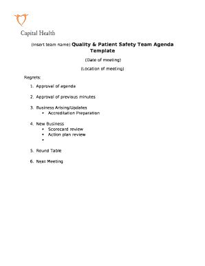 Quality & Patient safety Team Agenda Template Doc Template | pdfFiller