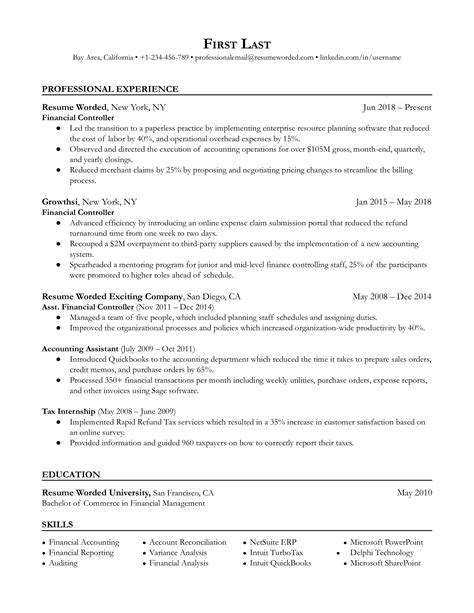 Image result for Controller Resume Examples
