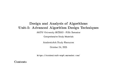 DAA Unit 5 Notes: Advanced Algorithm Design Techniques BCS503 - Studocu