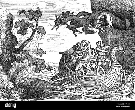 The six-headed monster Scylla and the whirlpool Charybdis, Homer's ...