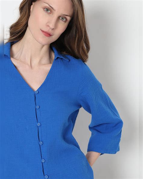 Blue Textured Cotton Shirt