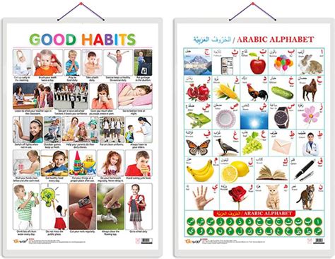 GO WOO Pack of 2 Good Habits and Arabic Alphabet (Arabic) Educational ...