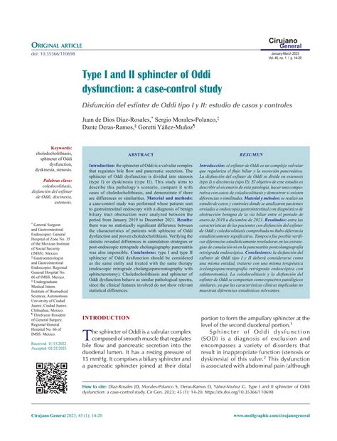 Type I and II sphincter of Oddi dysfunction: a case-control study | PDF