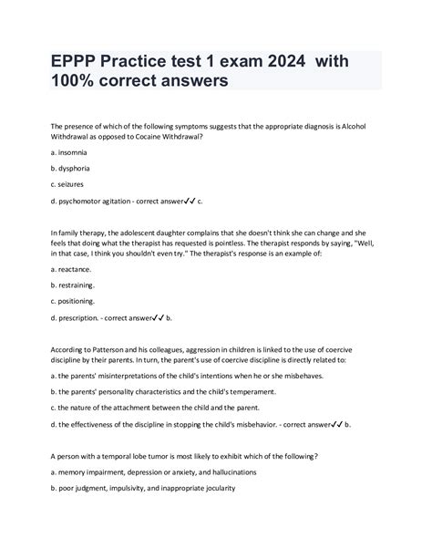 EPPP Practice test 1 exam 2024 with 100% correct answers - DocMerit