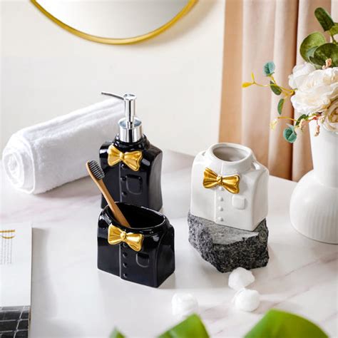 Dapper Shirt With Bow Ceramic Bath Set Of 3 Black Online - Premium Bath ...