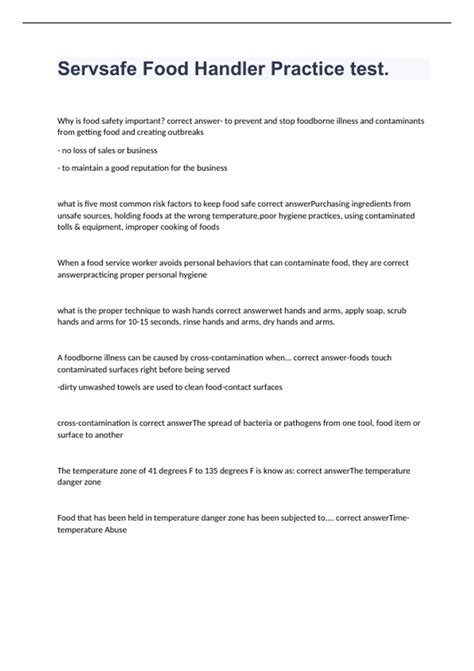 Servsafe Food Handler Practice test. exam 2023 with 100% correct ...