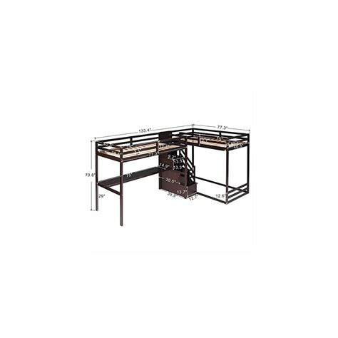 Buy SZUBEE Twin-Over-Twin Wood L-Shaped Triple Bunk Bed with a Twin ...