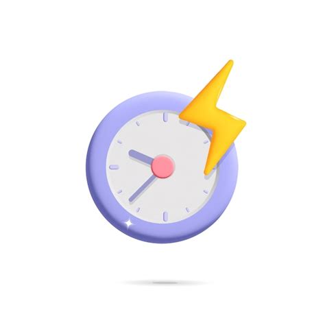 3d vector round purple alarm clock with hours icon and yellow flash ...