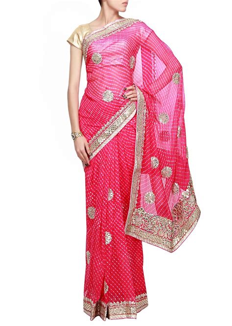 Buy Kalki Fashions Women Pink leheriya saree adorn in gotta patti cut ...