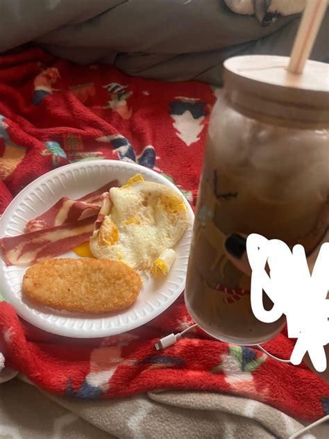 2 eggs, hash brown is from mcdonald’s, morning star bacon and my iced ...