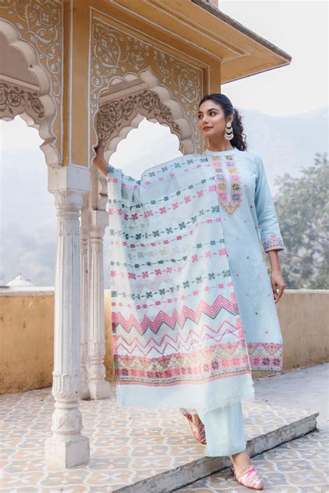 Kidar Ethnic Weave & Embordered Straight Kurta with Pant & Dupatta - S ...