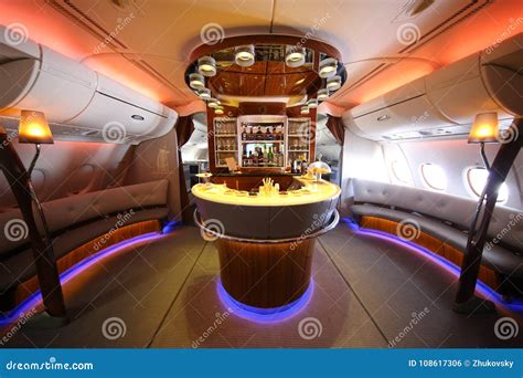 Emirates Airbus A380 in Flight Cocktail Bar and Lounge Editorial Photo ...