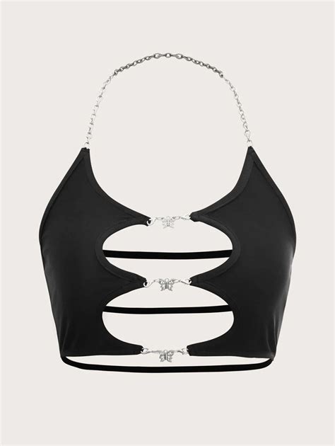 SHEIN Butterfly Cutout Chain Strappy Backless Halter Top | SHEIN USA