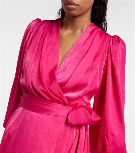 Stila satin wrap dress in pink - Costarellos | Mytheresa