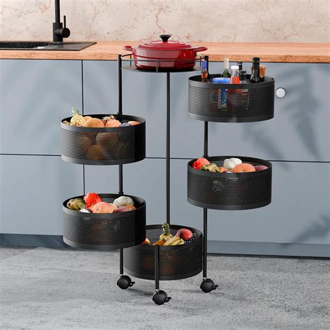 TEX-RO Kitchen Trolley with Wheels | 5-Layer Metal Vegetable Basket ...