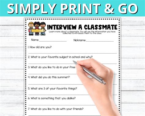 Classmate Interview Worksheet 的图像结果