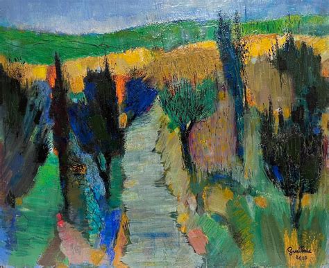 Andre Guillou - French Modernist Oil Painting Pathway in Sun Scorched ...