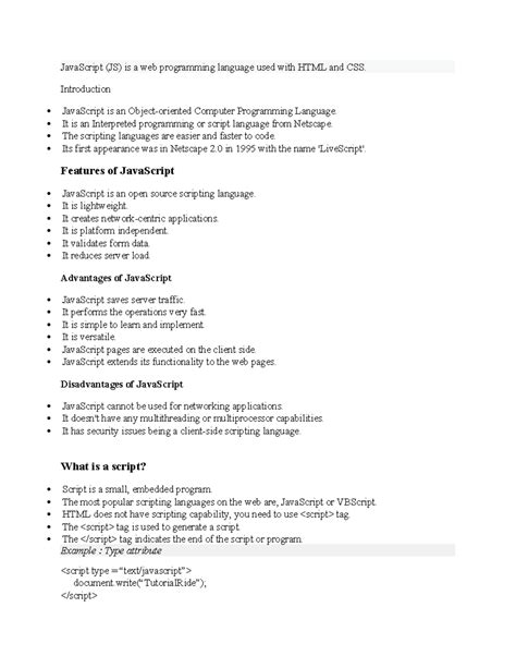 Java Script manual - JavaScript (JS) is a web programming language used ...