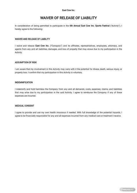 Medical Liability Waiver Form Template in Word, Google Docs - Download ...