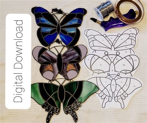 Stained Glass Pattern: Butterfly Set PDF File | Etsy