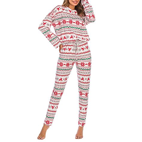 Women Pajama Sets Christmas Pjs Long Sleeve Pullover Tops Drawstring ...