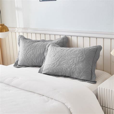 MarCielo 2-Piece 100% Cotton Quilted Pillow Shams Embroidered Farmhouse ...