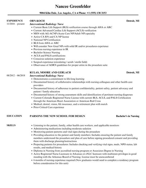 Interventional Radiology Nurse Resume Samples | Velvet Jobs