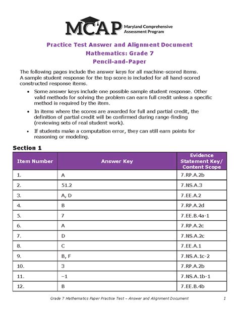 MCAP 2021-22 PT-Answer-Key Math Grade-7 Paper Final - Practice Test ...