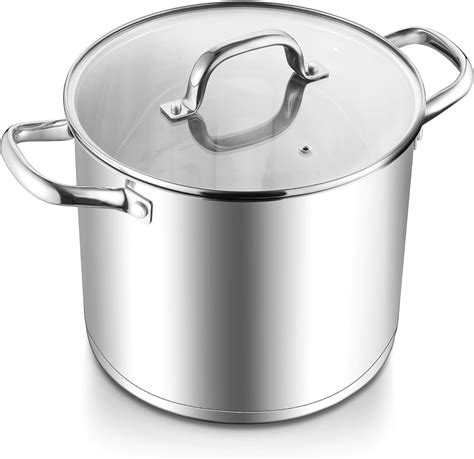 E-far 10 Quart Stainless Steel Stock Pot, Large Cooking Pot with Glass ...