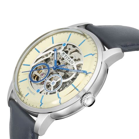 Titan Automatic Champagne Dial Blue Leather Strap Watch – The Watch Factory