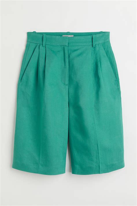 Linen-blend Bermuda shorts - Green - Ladies | H&M IN