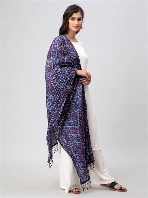 Festive Special Blue Printed Crushed Dupatta || Shop Now – Aditi Wasan