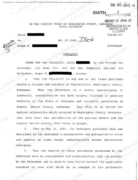 Arkansas Complaint for Medical Malpractice | US Legal Forms