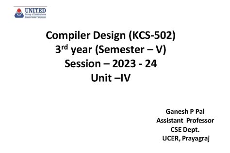 Compiler Design CSE 5th Sem Unit-IV Lecture 1: Symbol Table Overview ...