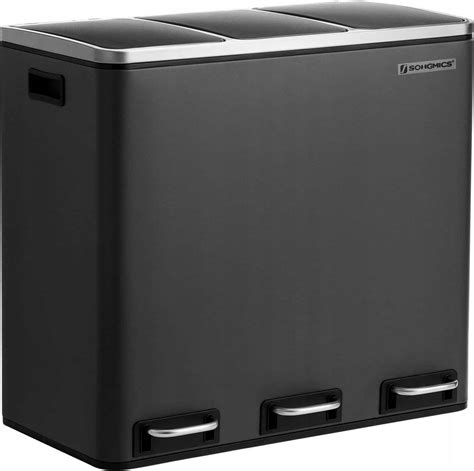 Songmics Kosz Kuchenny Na Śmieci 3 Komory Stalowy Czarny Wewnętrzne ...
