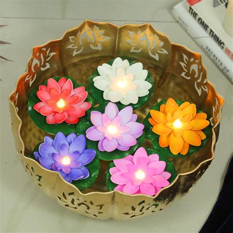 TIED RIBBONS Water Floating Lotus Flowers Sensor Led Tea Light Battery ...