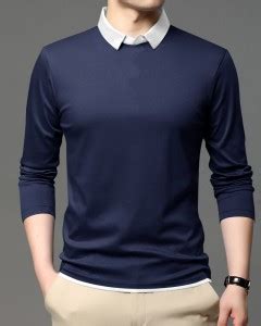 PATOIS Solid Men Polo Neck Navy Blue T-Shirt - Buy PATOIS Solid Men ...