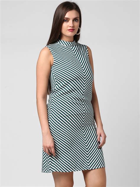 Women's Polyester Green Stripe Dress – Stylestone