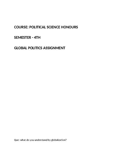 What is globalization - COURSE: POLITICAL SCIENCE HONOURS SEMESTER ...